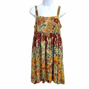 Natural Life Womens Patti Boho Sundress S Gold Floral Oversize Babydoll Retro